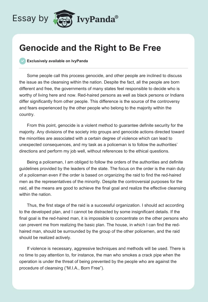 Genocide and the Right to Be Free. Page 1