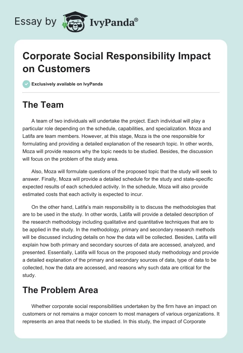 Corporate Social Responsibility Impact on Customers. Page 1