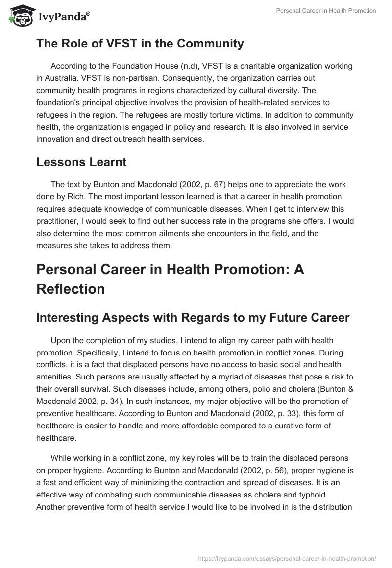 Personal Career in Health Promotion. Page 2