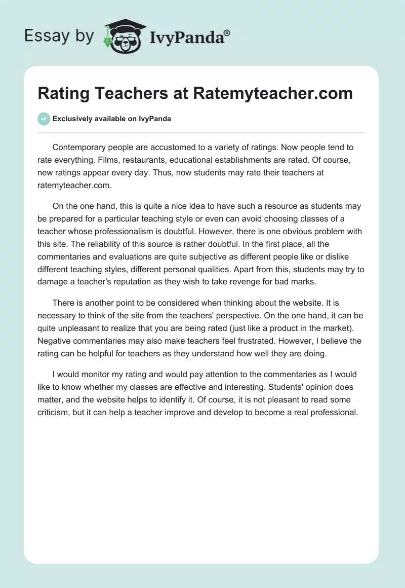 Rating Teachers at Ratemyteacher.com. Page 1