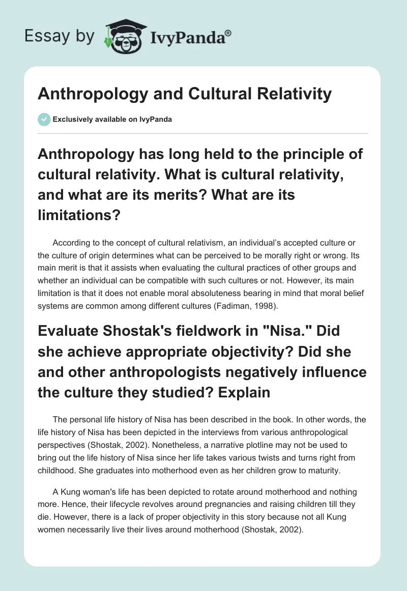 Anthropology and Cultural Relativity. Page 1