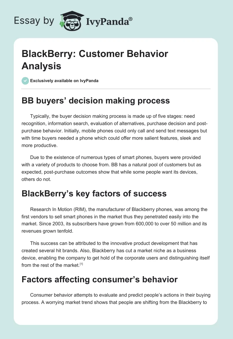 BlackBerry: Customer Behavior Analysis. Page 1
