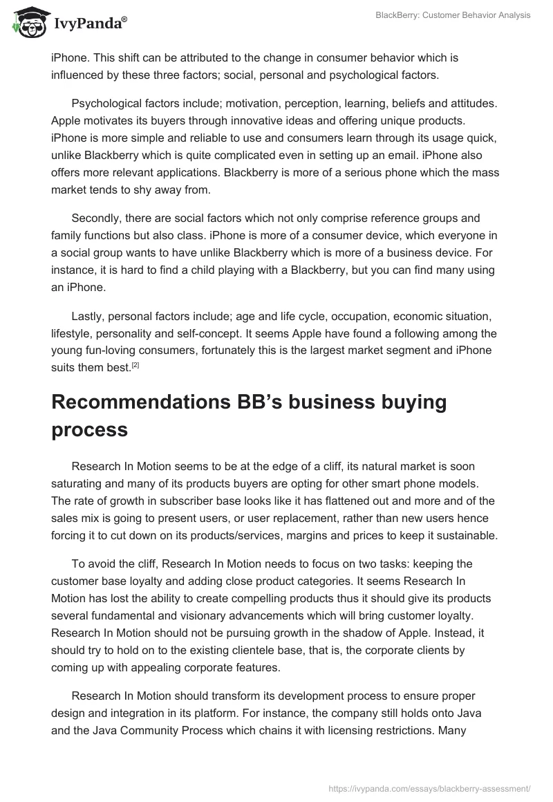 BlackBerry: Customer Behavior Analysis. Page 2