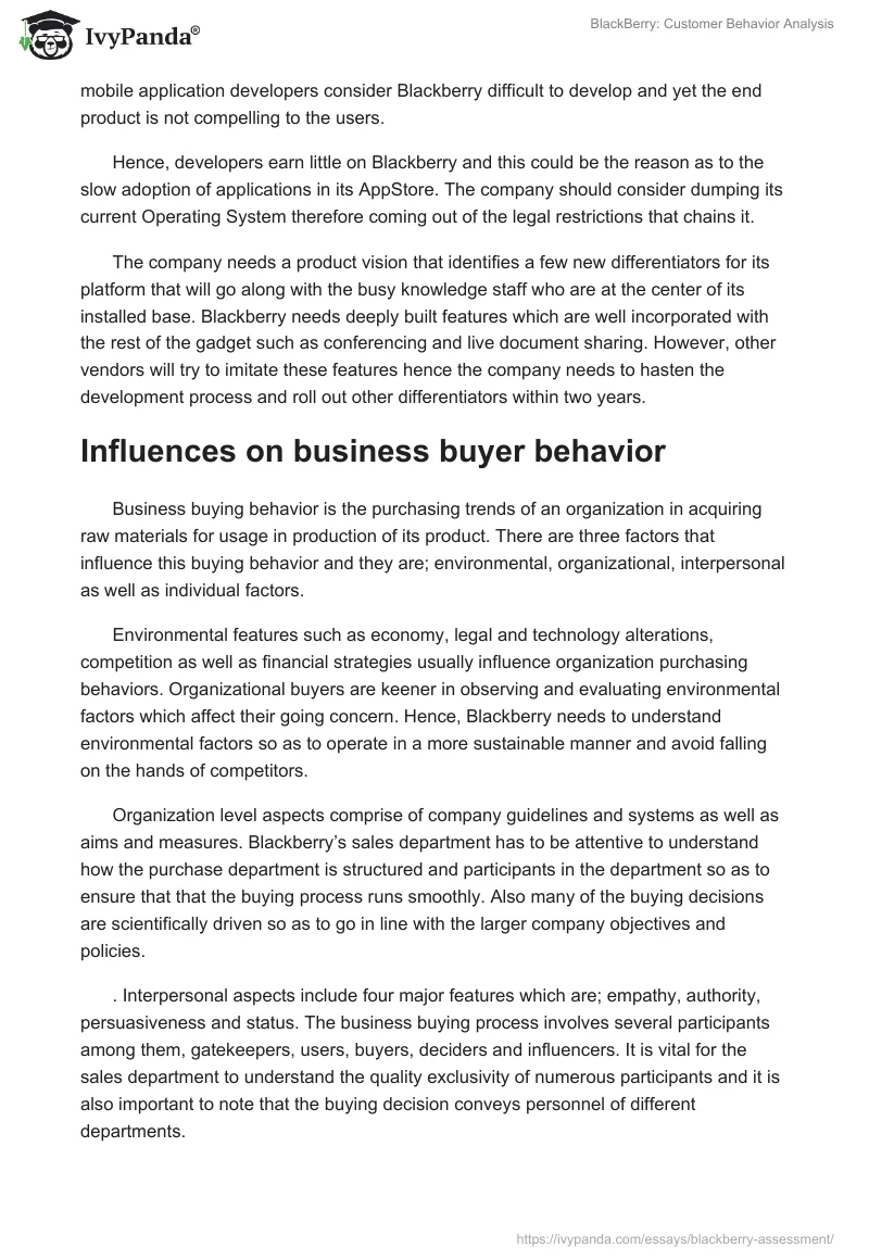 BlackBerry: Customer Behavior Analysis. Page 3