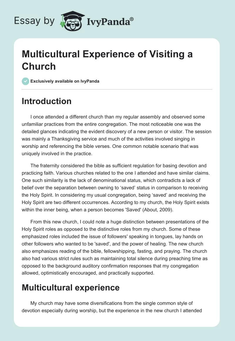 Multicultural Experience of Visiting a Church. Page 1
