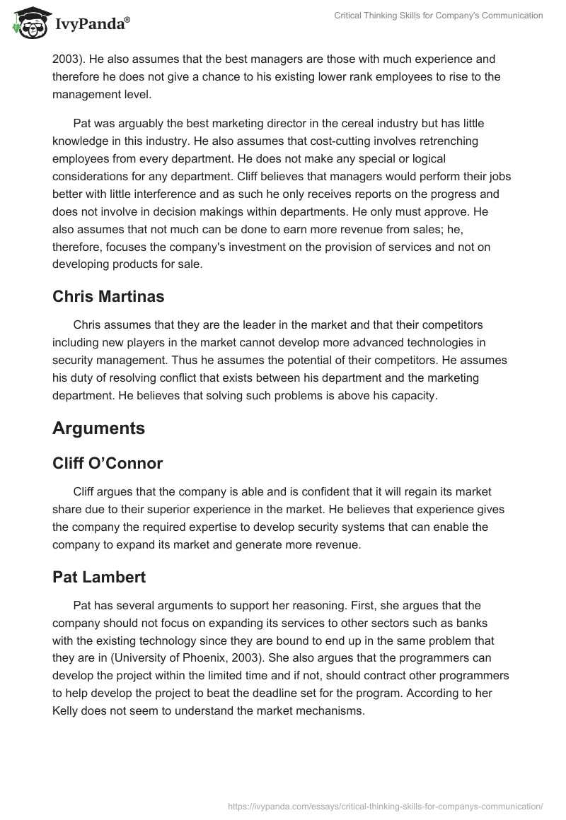 Critical Thinking Skills for Company's Communication. Page 3
