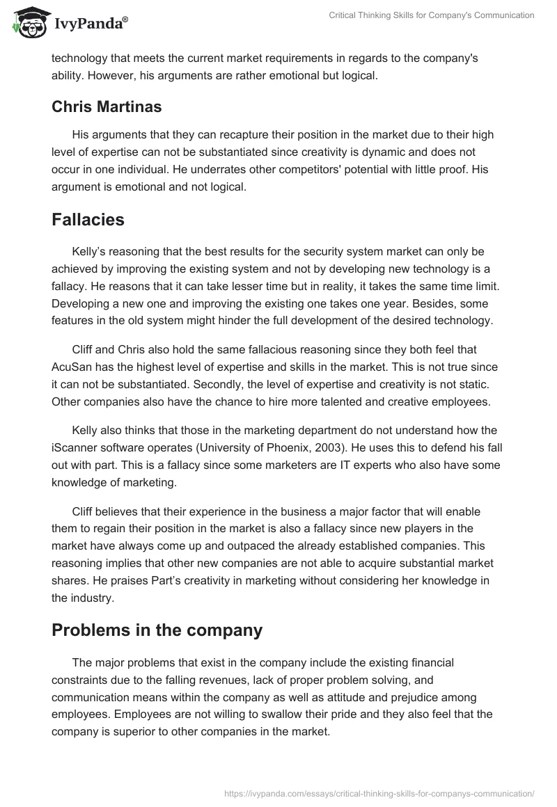 Critical Thinking Skills for Company's Communication. Page 5