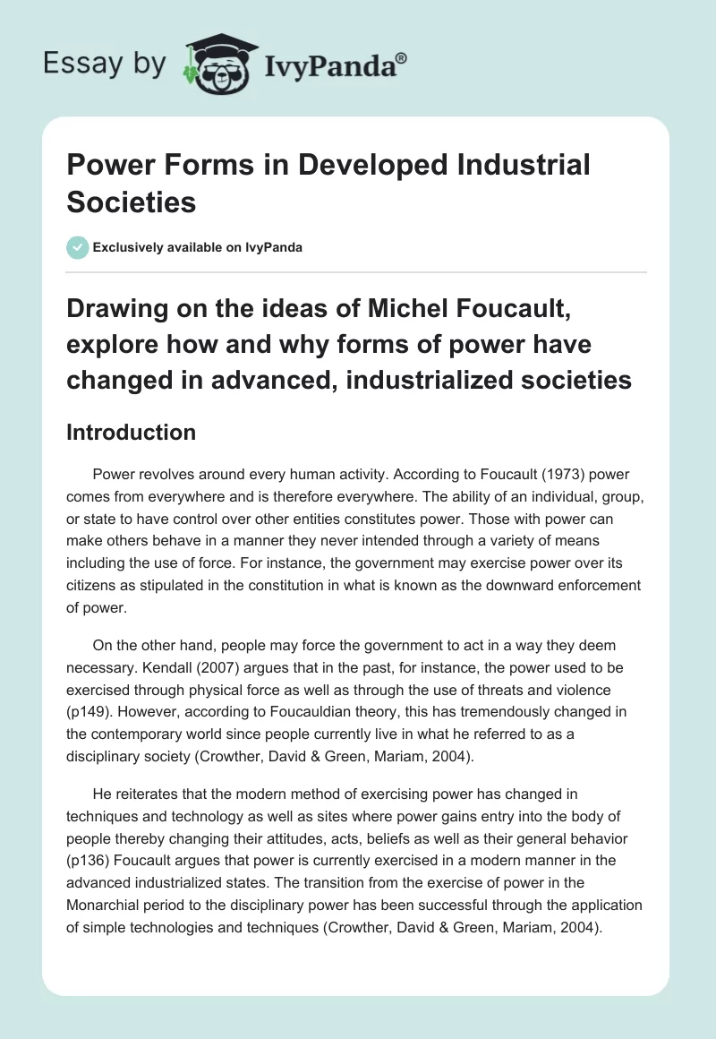 Power Forms in Developed Industrial Societies. Page 1