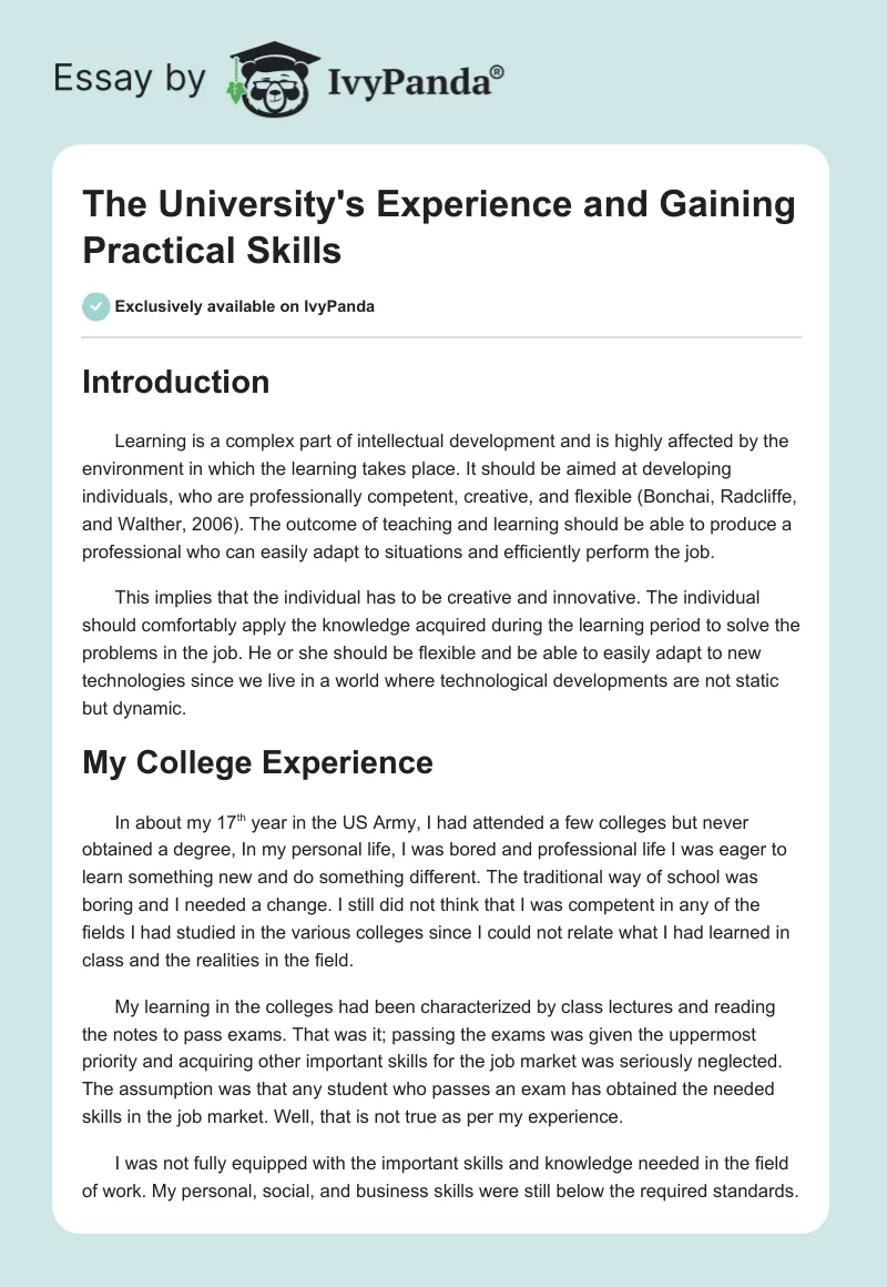 The University's Experience and Gaining Practical Skills. Page 1