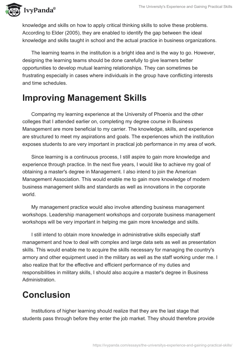 The University's Experience and Gaining Practical Skills. Page 4