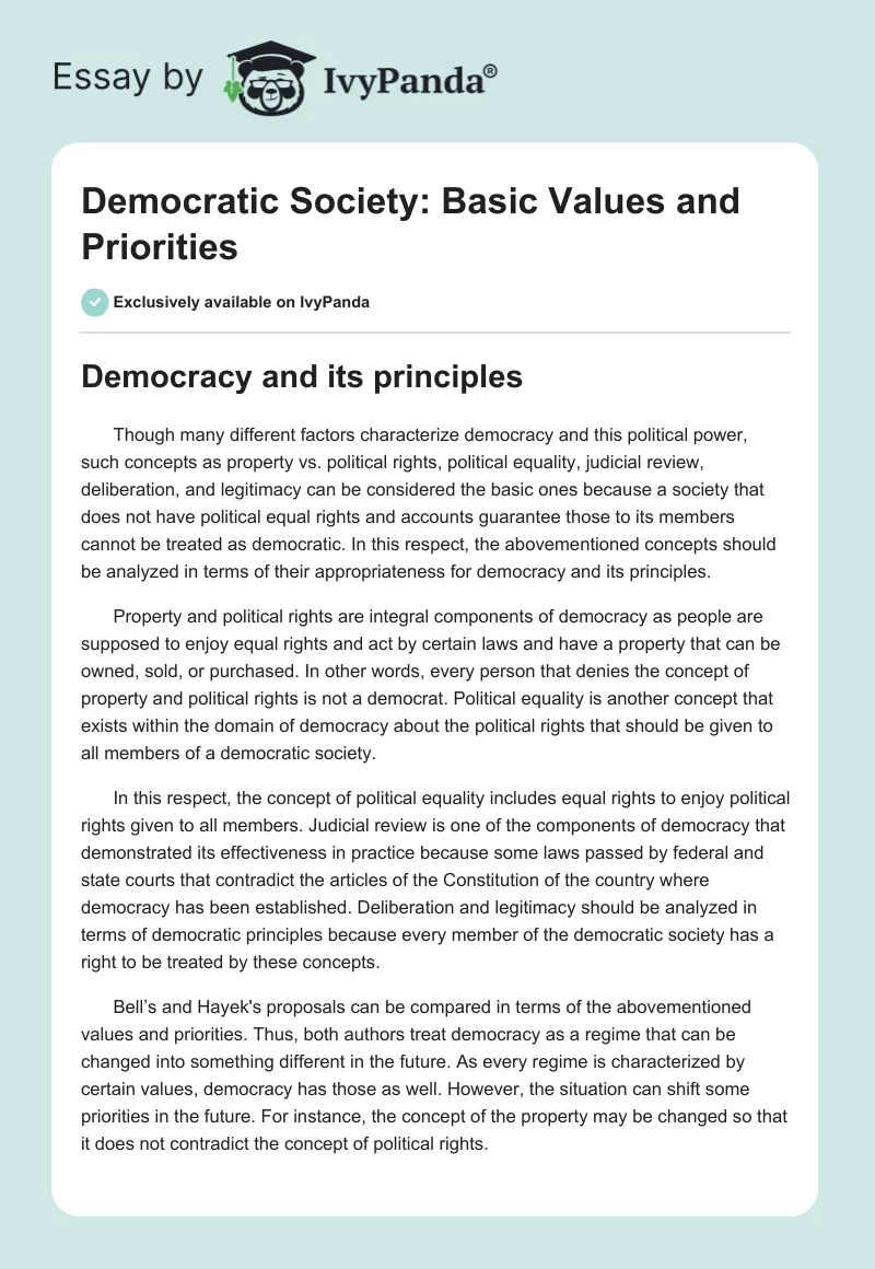 Democratic Society: Basic Values and Priorities. Page 1