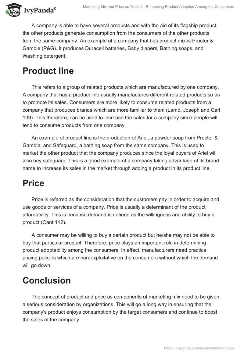 Marketing Mix and Price as Tools for Enhancing Product Adoption Among the Consumers. Page 2
