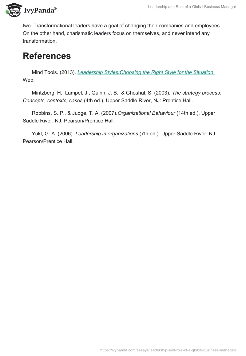 Leadership and Role of a Global Business Manager. Page 3