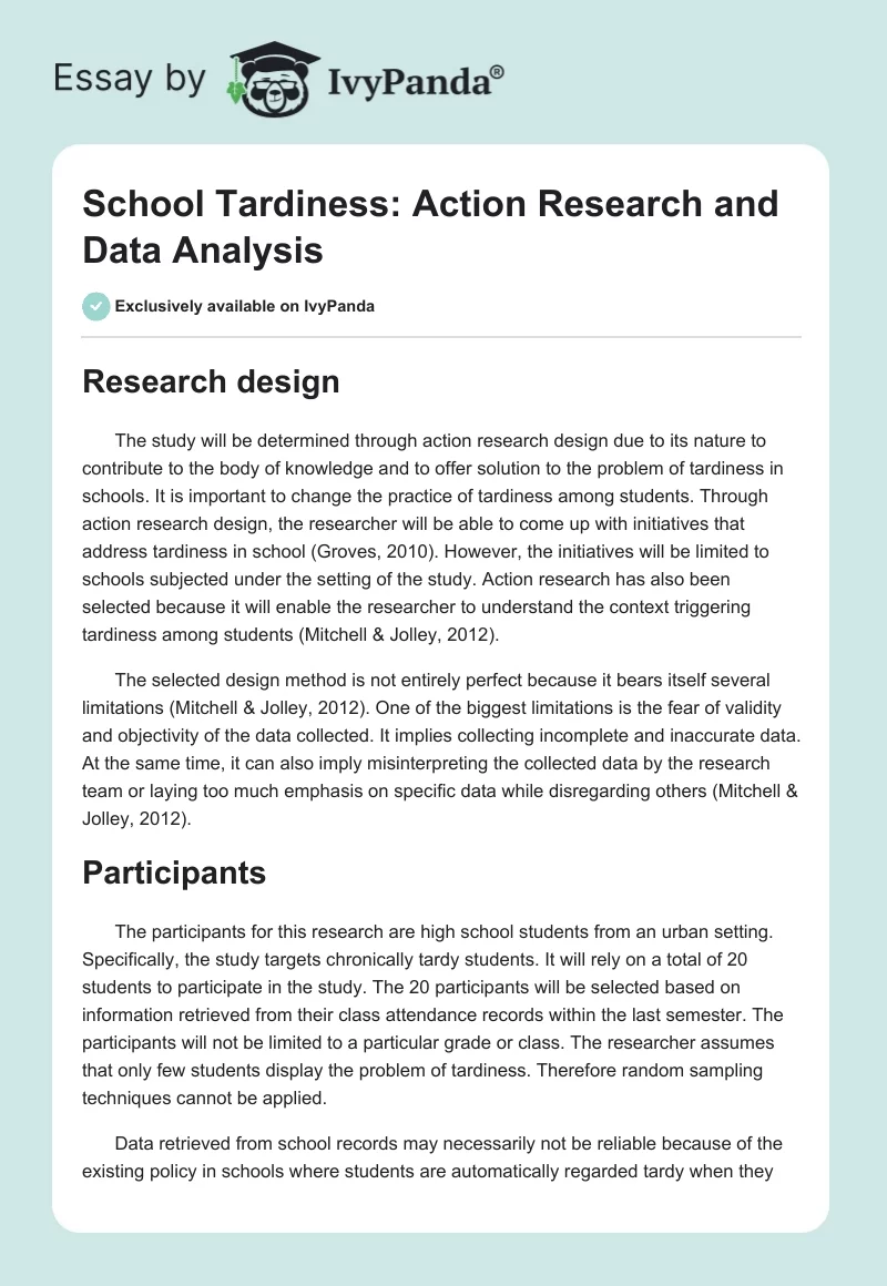 School Tardiness: Action Research and Data Analysis. Page 1