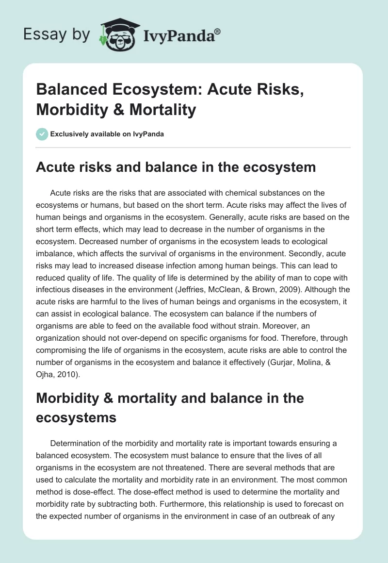 Balanced Ecosystem: Acute Risks, Morbidity & Mortality. Page 1