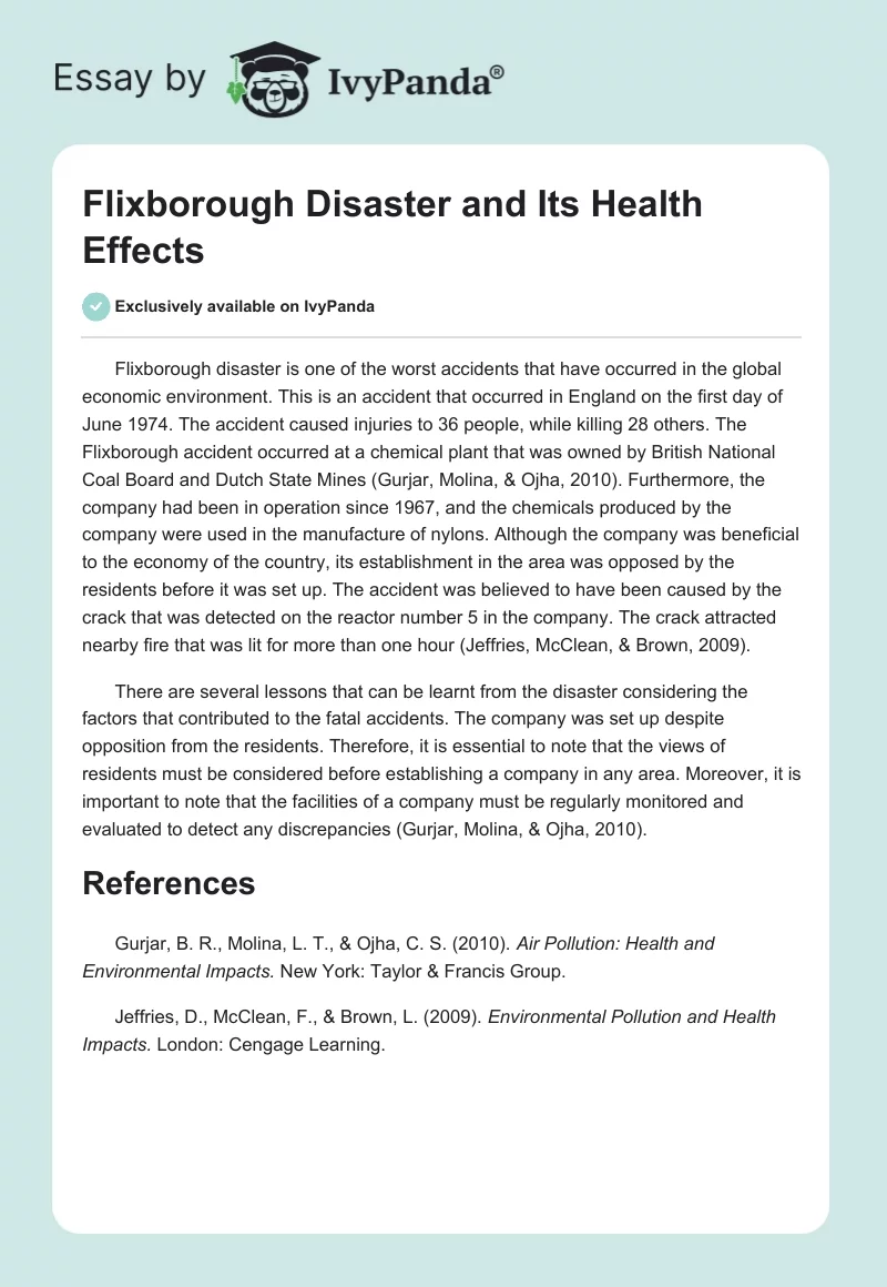 Flixborough Disaster and Its Health Effects. Page 1