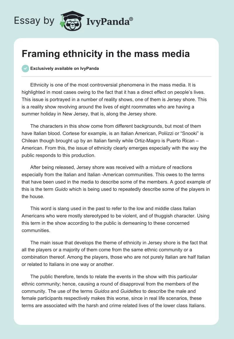 Framing ethnicity in the mass media. Page 1