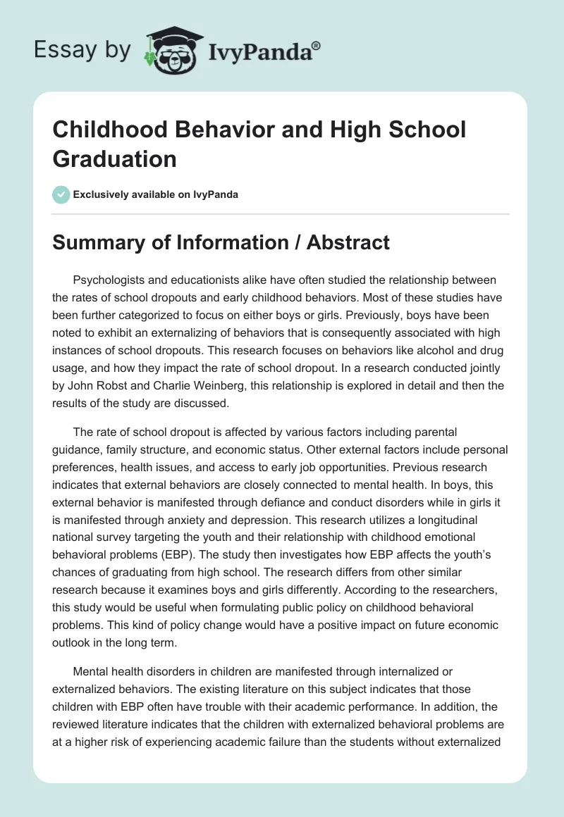 Childhood Behavior and High School Graduation. Page 1
