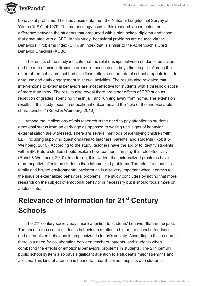 Childhood Behavior and High School Graduation. Page 2