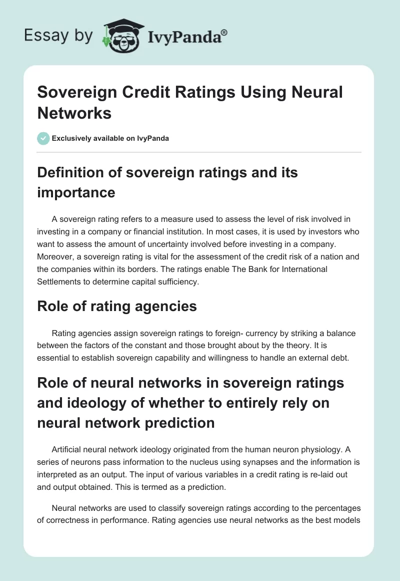 Sovereign Credit Ratings Using Neural Networks. Page 1