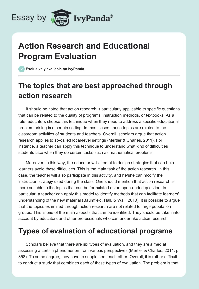 Action Research and Educational Program Evaluation. Page 1