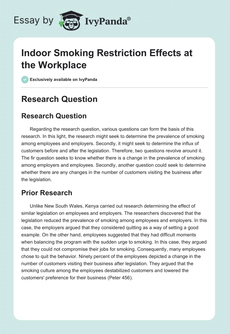 Indoor Smoking Restriction Effects at the Workplace. Page 1