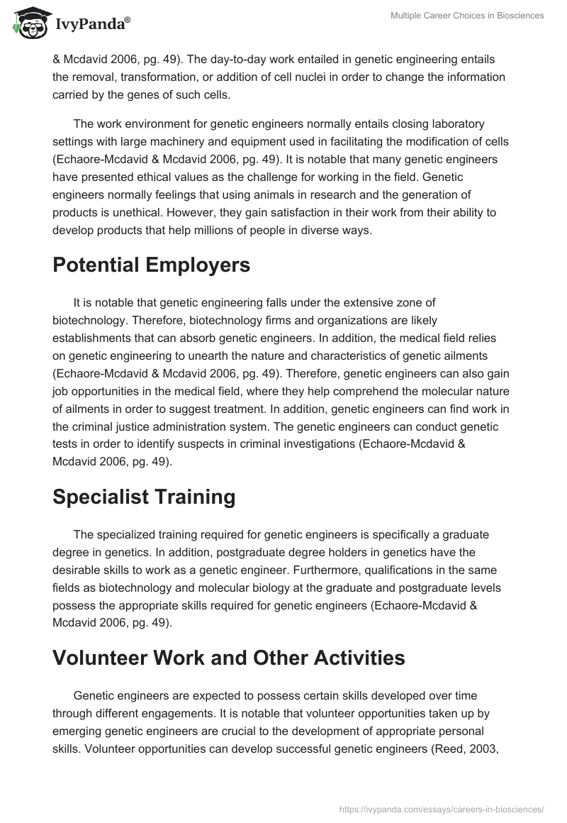 Multiple Career Choices in Biosciences. Page 2