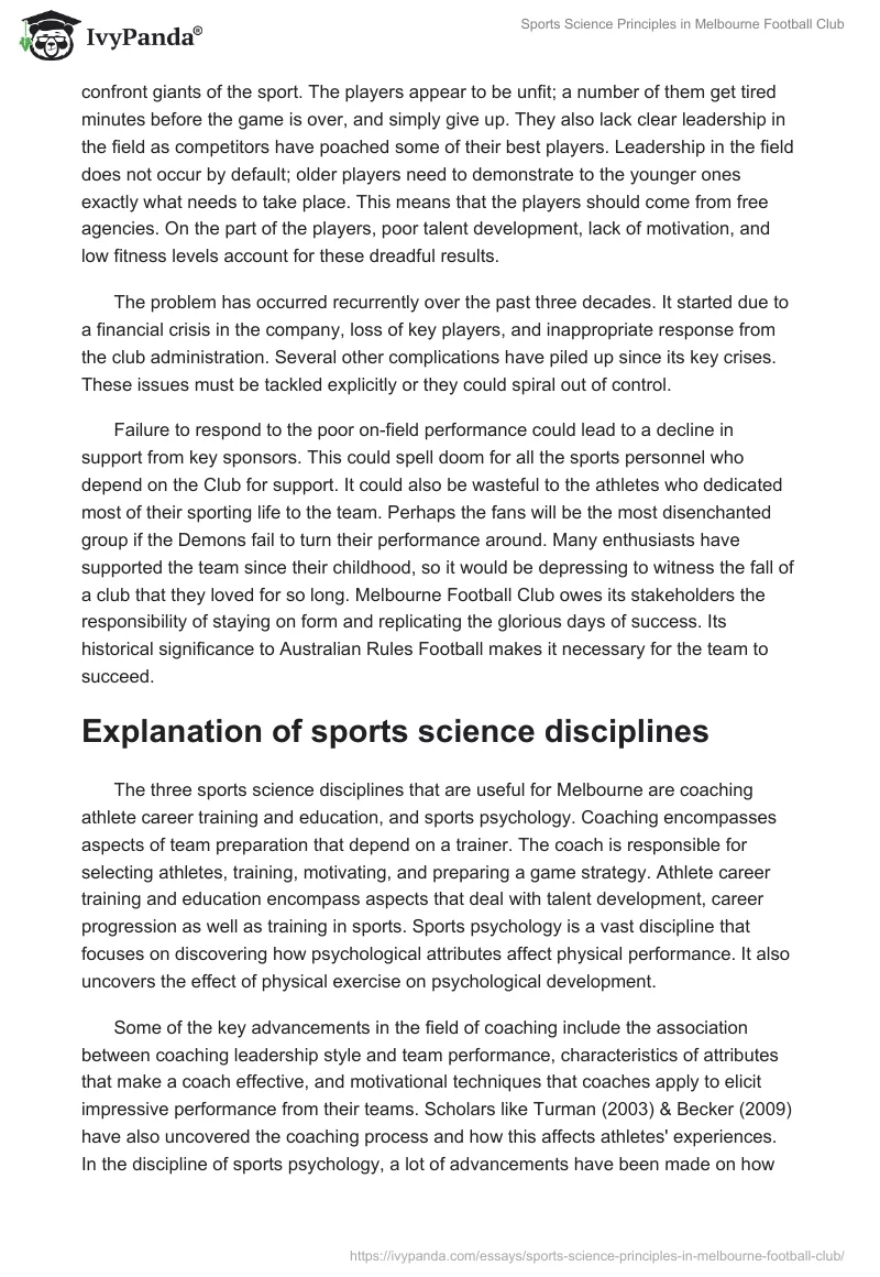 Sports Science Principles in Melbourne Football Club. Page 3