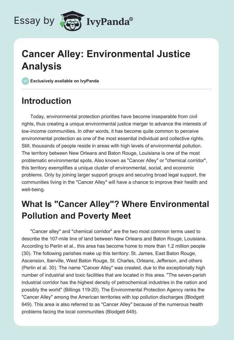 Cancer Alley: Environmental Justice Analysis. Page 1
