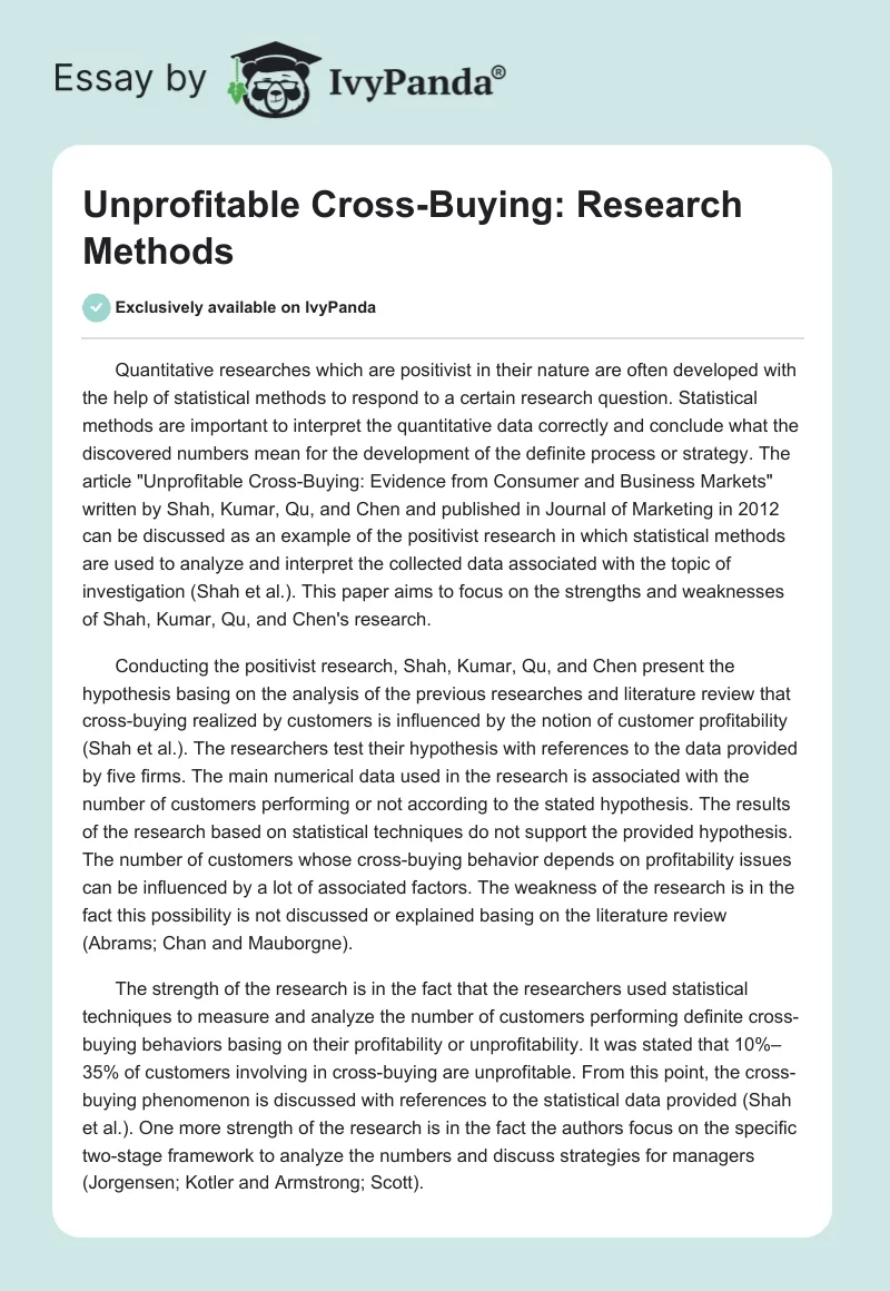 Unprofitable Cross-Buying: Research Methods. Page 1