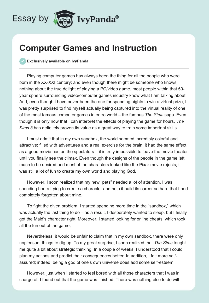 Computer Games and Instruction. Page 1