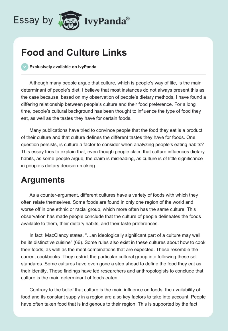 Food and Culture Links. Page 1