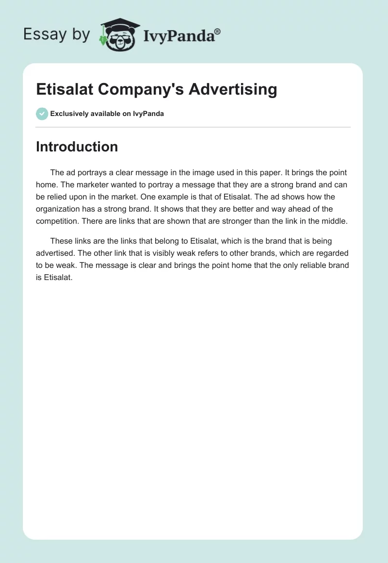 Etisalat Company's Advertising. Page 1