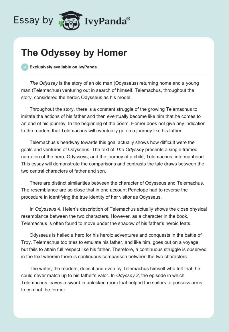 "The Odyssey" by Homer. Page 1