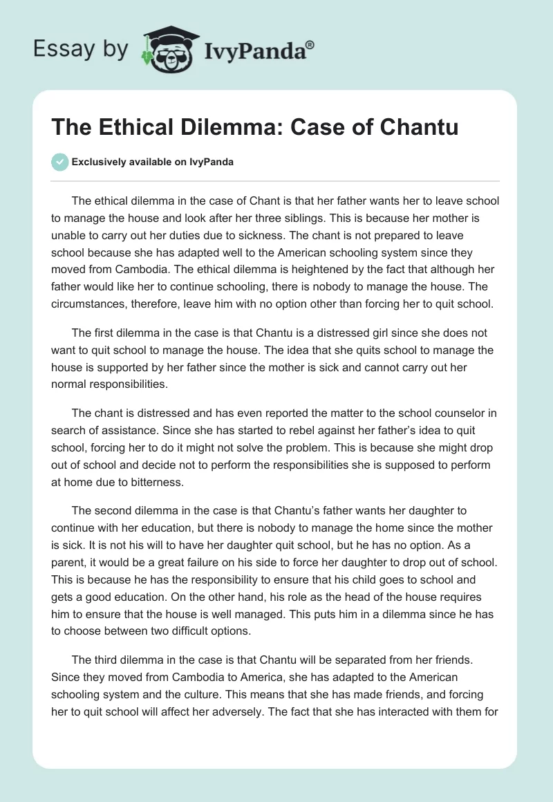The Ethical Dilemma: Case of Chantu. Page 1