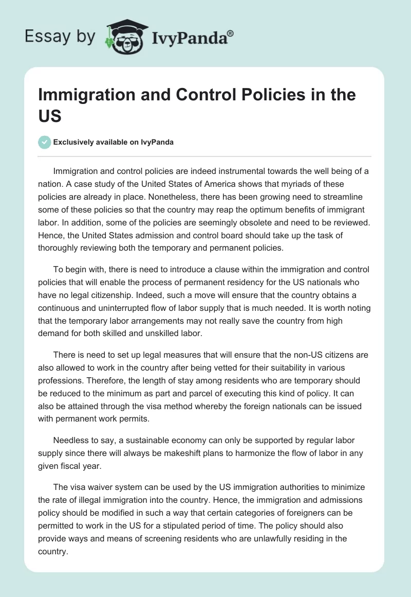 Immigration and Control Policies in the US. Page 1