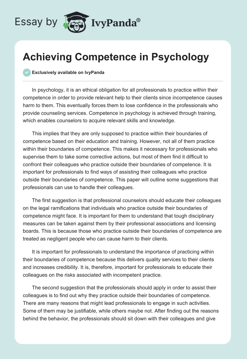 Achieving Competence in Psychology. Page 1