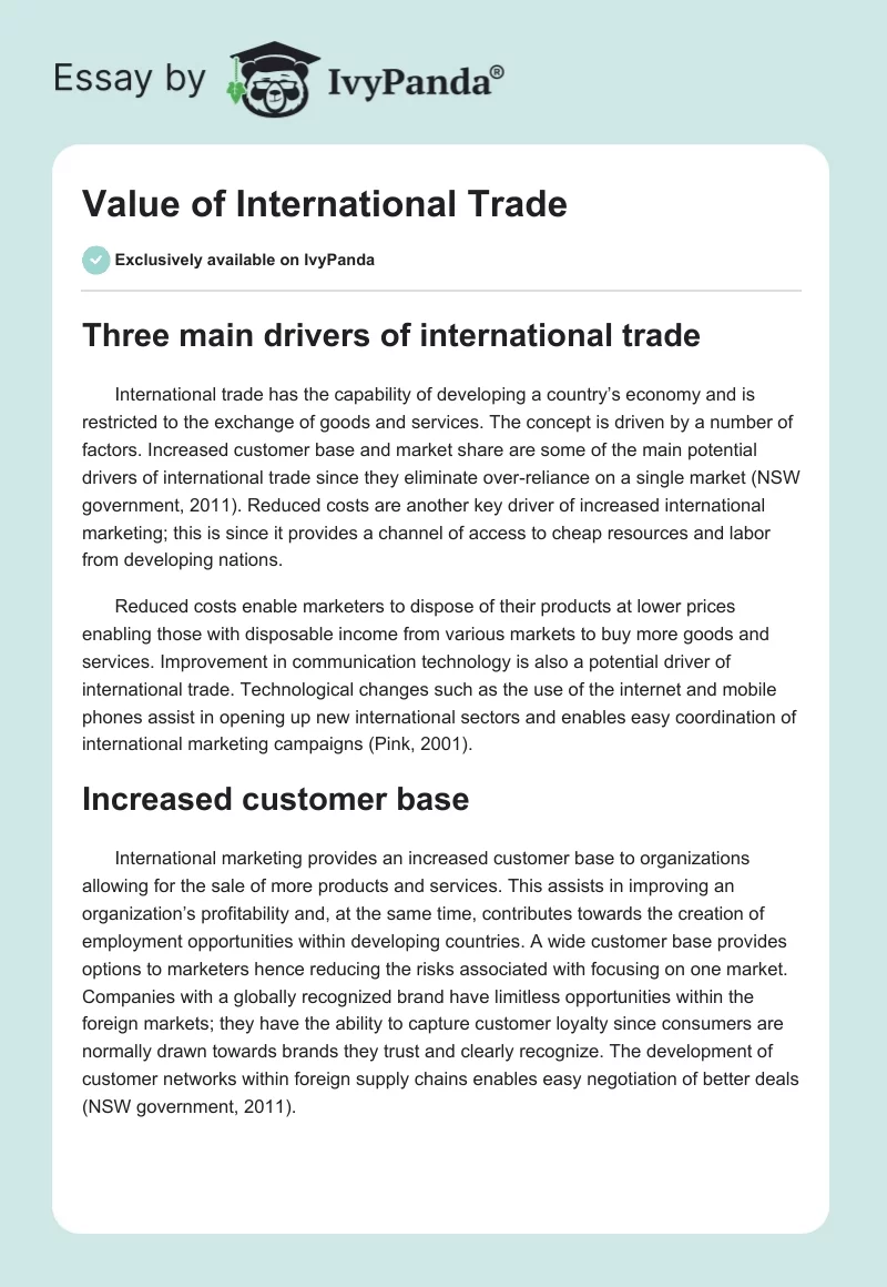 Value of International Trade. Page 1