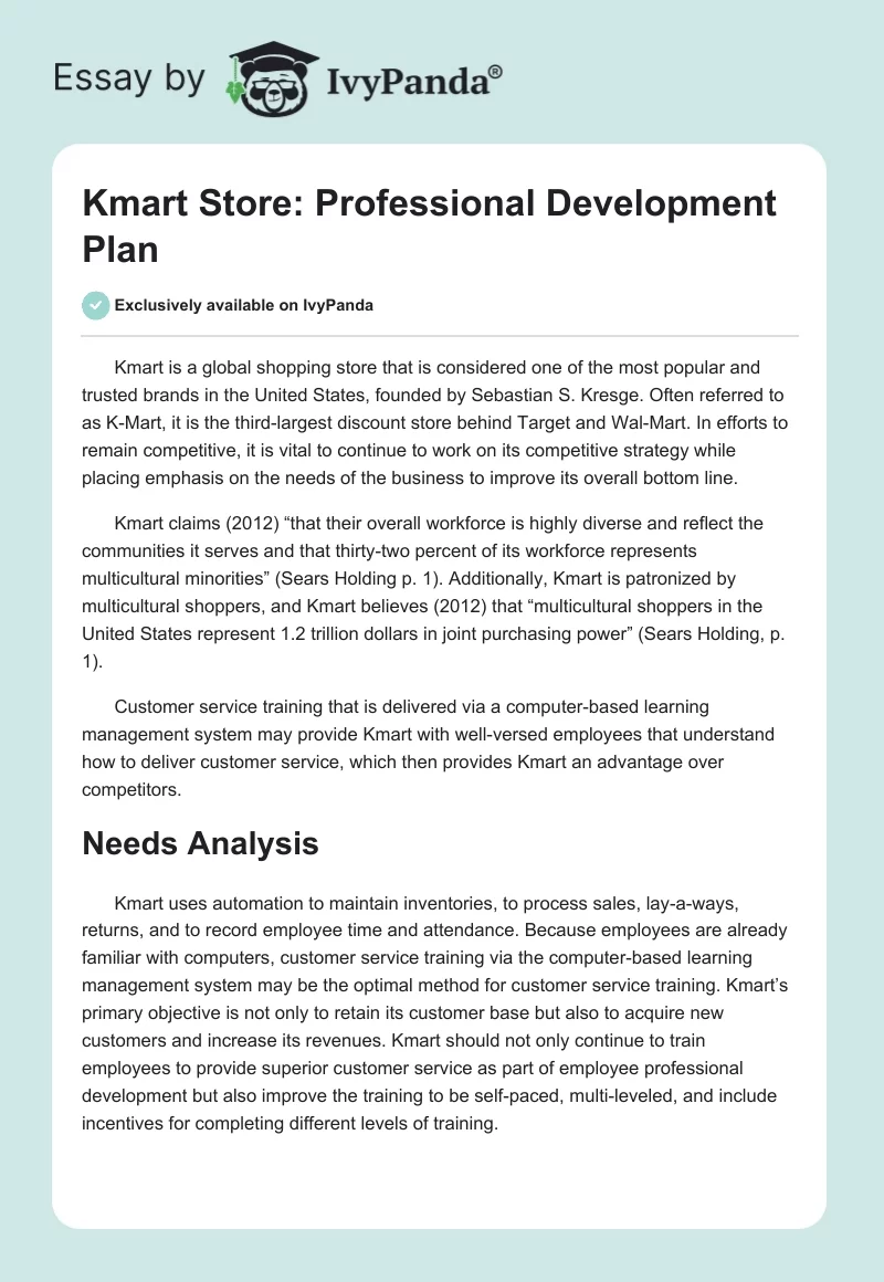 Kmart Store: Professional Development Plan. Page 1