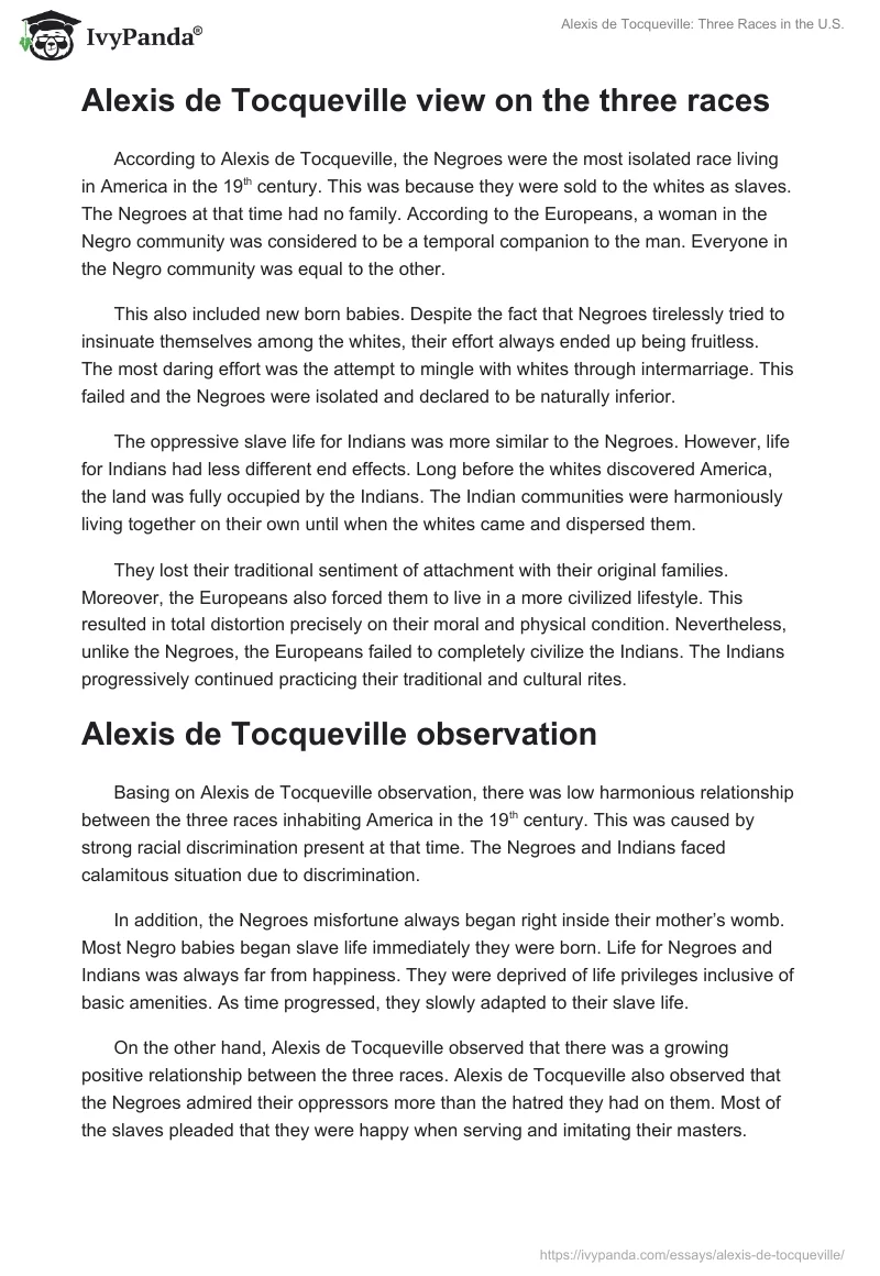 Alexis de Tocqueville: Three Races in the U.S.. Page 2
