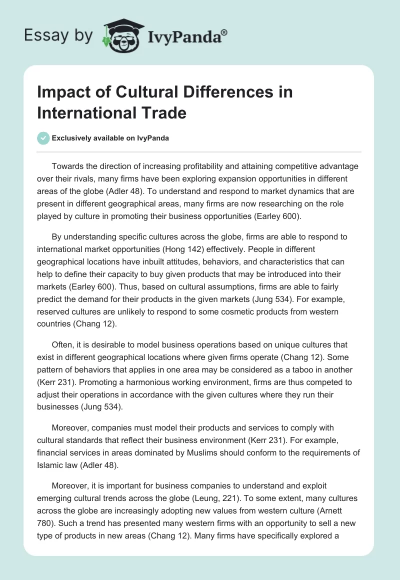 Impact of Cultural Differences in International Trade. Page 1