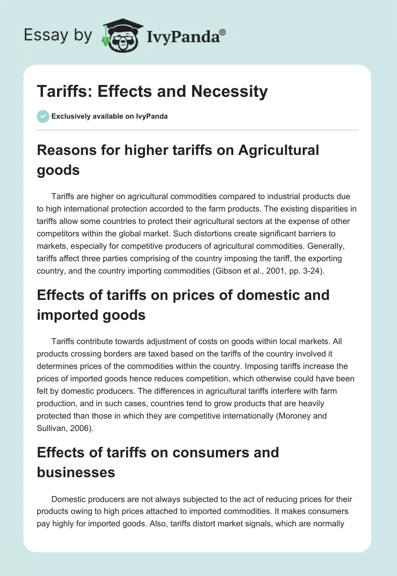 Tariffs: Effects and Necessity. Page 1