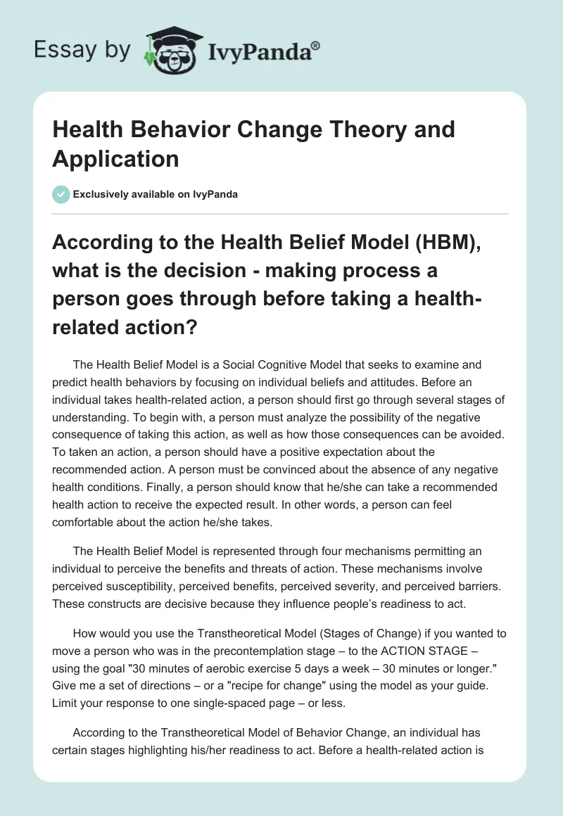 Health Behavior Change Theory and Application. Page 1