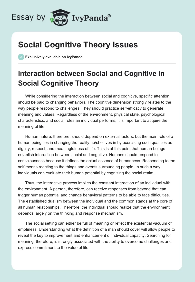 Social Cognitive Theory Issues. Page 1