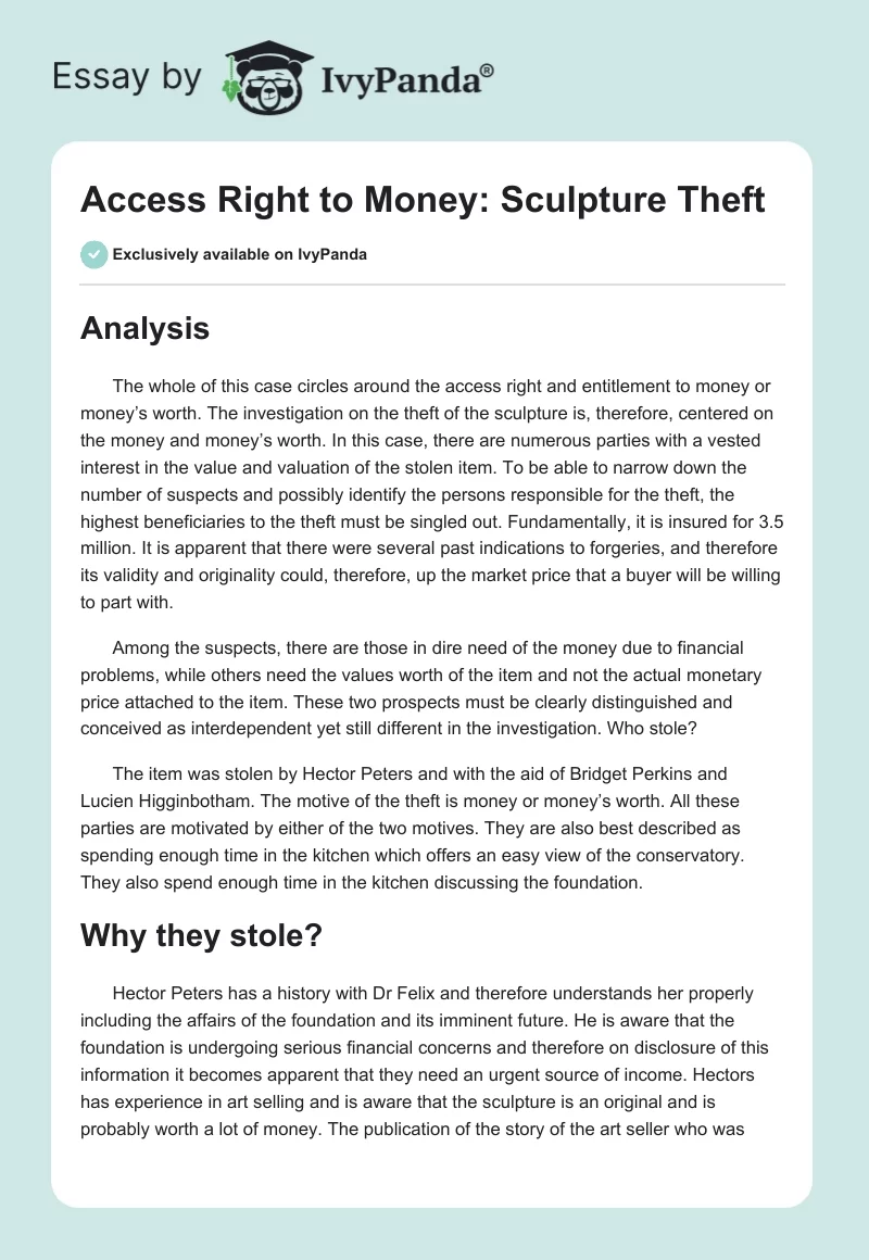 Access Right to Money: Sculpture Theft. Page 1