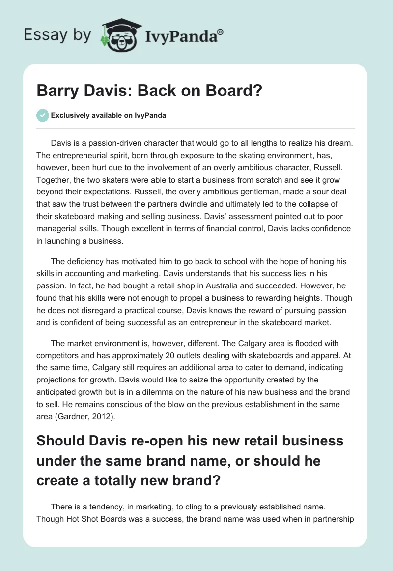 Barry Davis: Back on Board?. Page 1