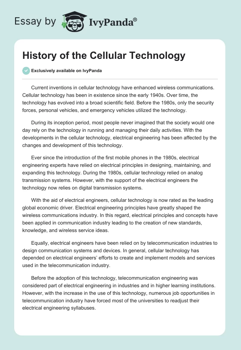 History of the Cellular Technology. Page 1