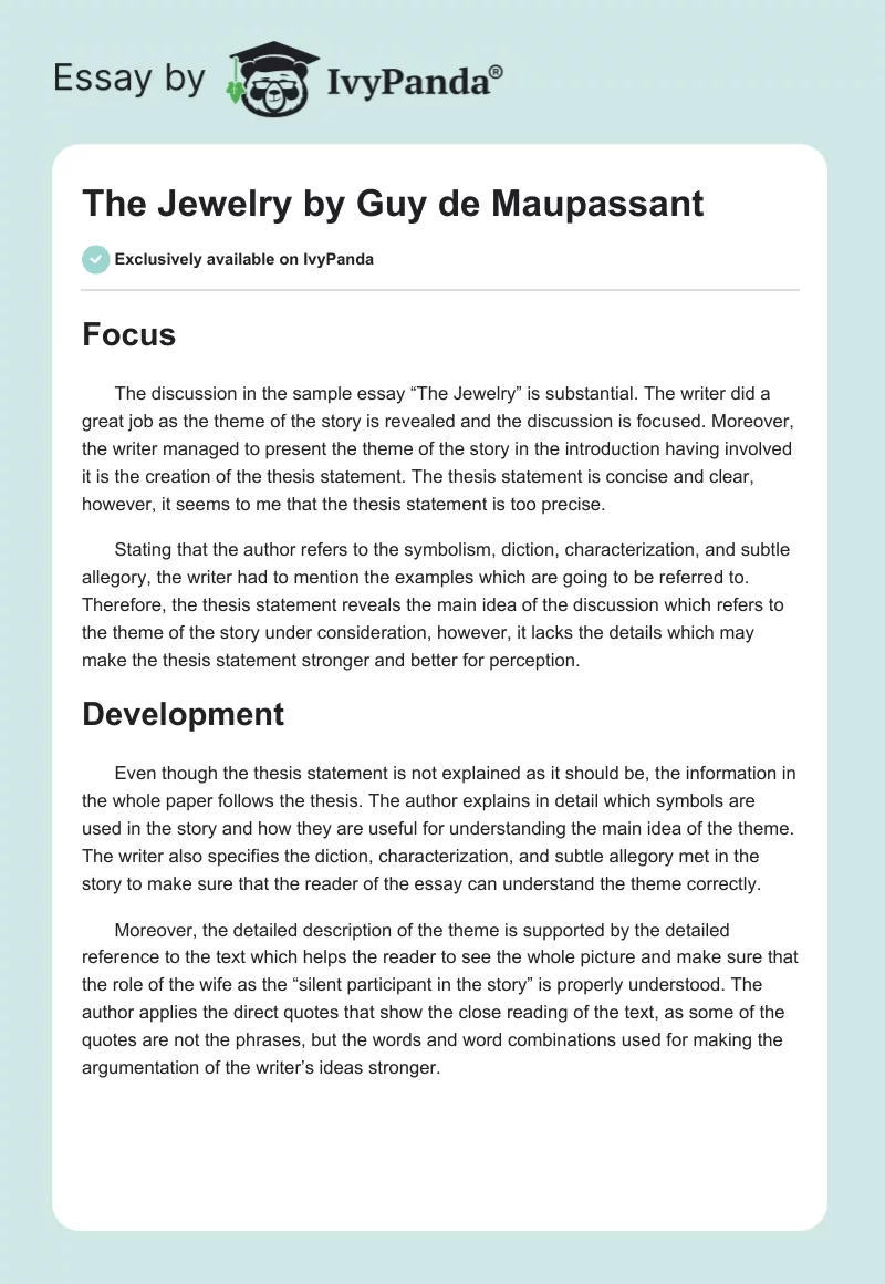 "The Jewelry" by Guy de Maupassant. Page 1