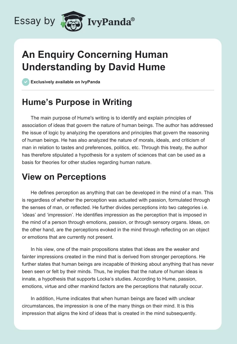 "An Enquiry Concerning Human Understanding" by David Hume. Page 1