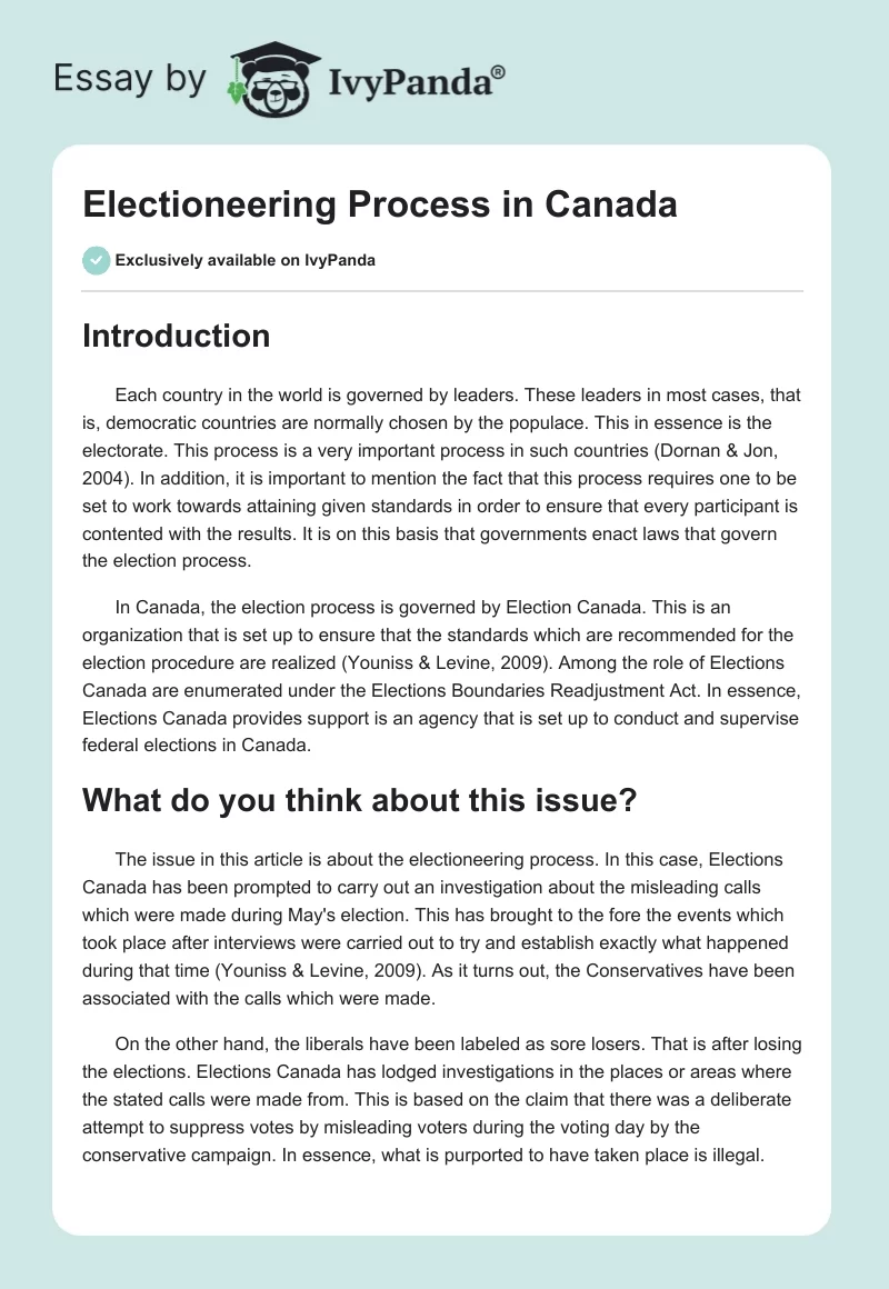 Electioneering Process in Canada. Page 1